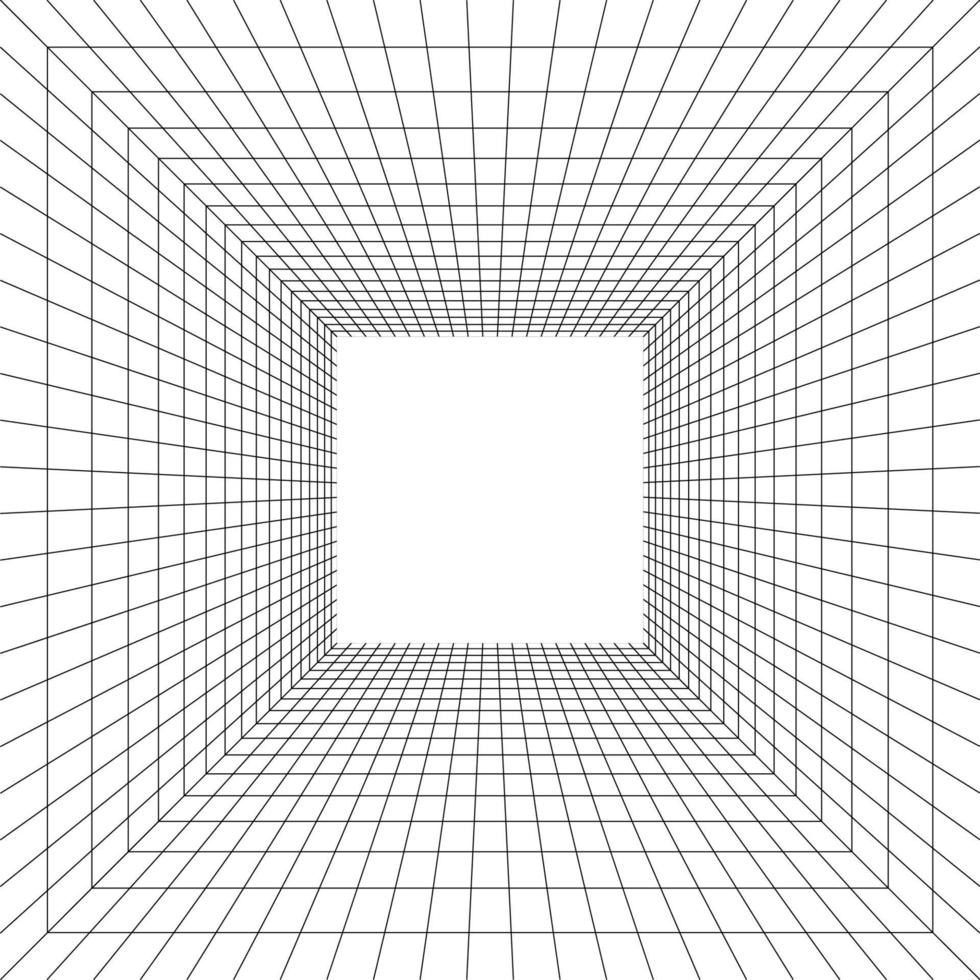 salle de grille en perspective, illustration vectorielle en style 3d. filaire intérieur à partir de lignes noires, carré intérieur de modèle, boîte vide numérique. fond de conception géométrique abstraite vecteur