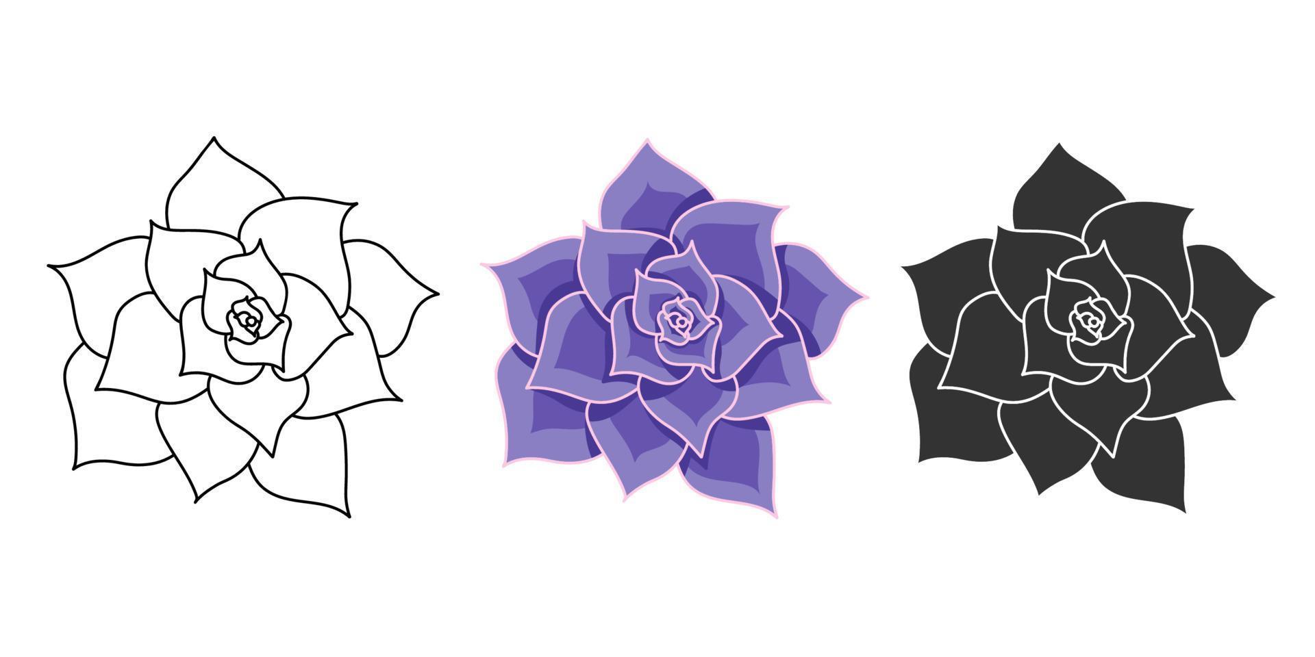 ensemble de vecteurs succulents echeveria lilacina. illustration de fleur du désert dessinée à la main dans un style plat et doodle. plantes d'intérieur de collection pour l'impression et le design. éléments isolés sur fond blanc vecteur