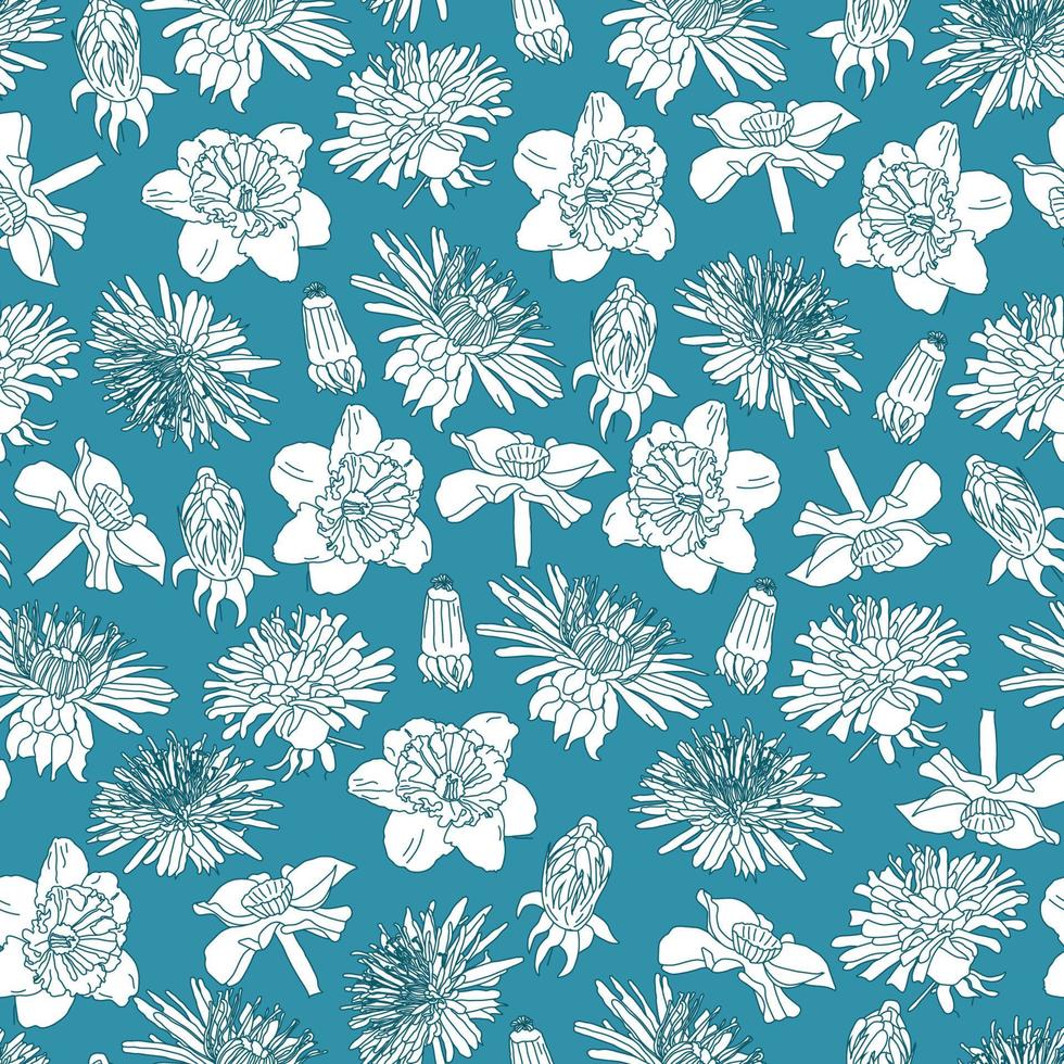 motif floral sans couture d'art de ligne vintage de grande floraison vecteur