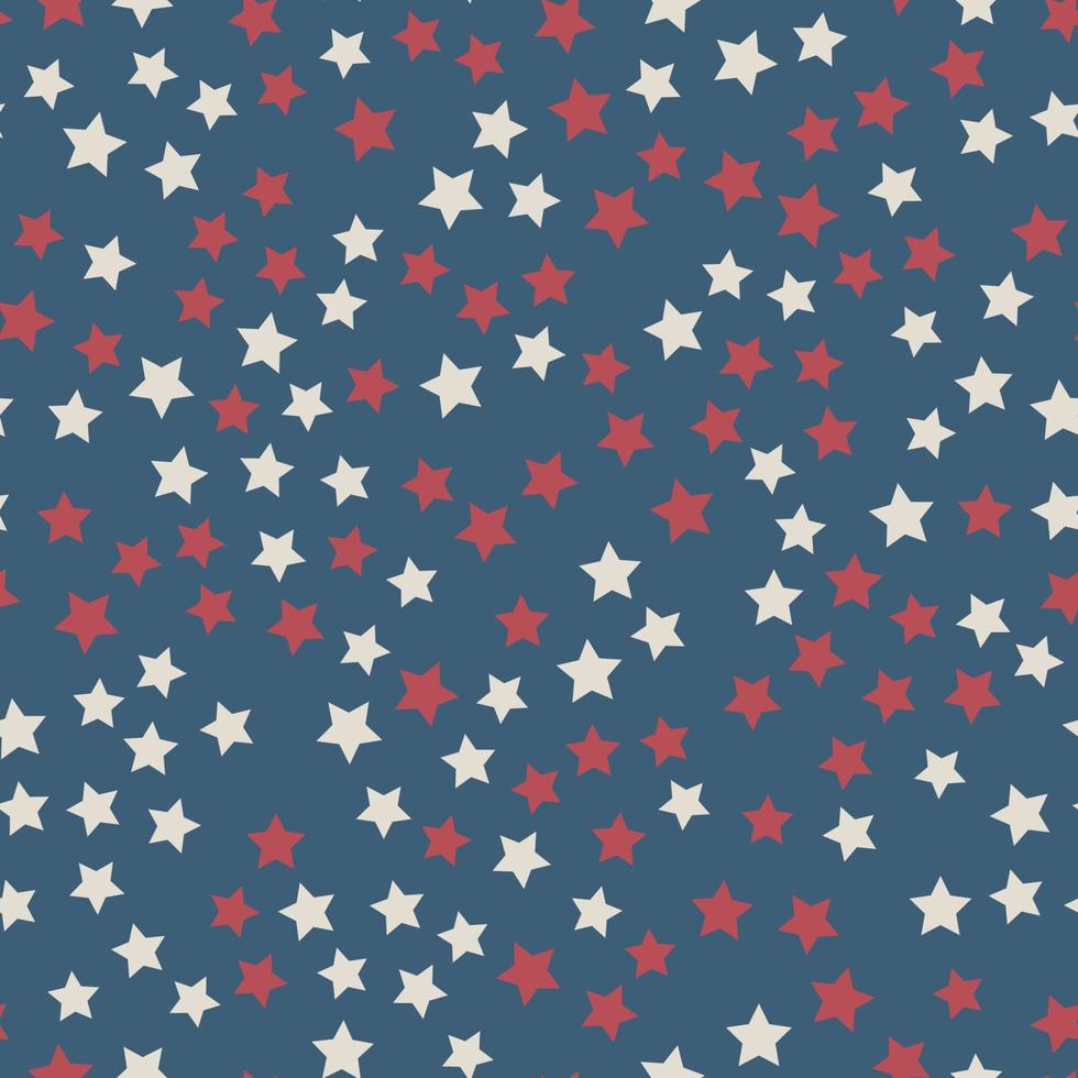 modèle sans couture d'étoiles dispersées dans les couleurs du drapeau américain rouge, bleu et blanc. fête de l'indépendance des états-unis 4 juillet ou jour du souvenir. illustration vectorielle patriotique rétro. vecteur