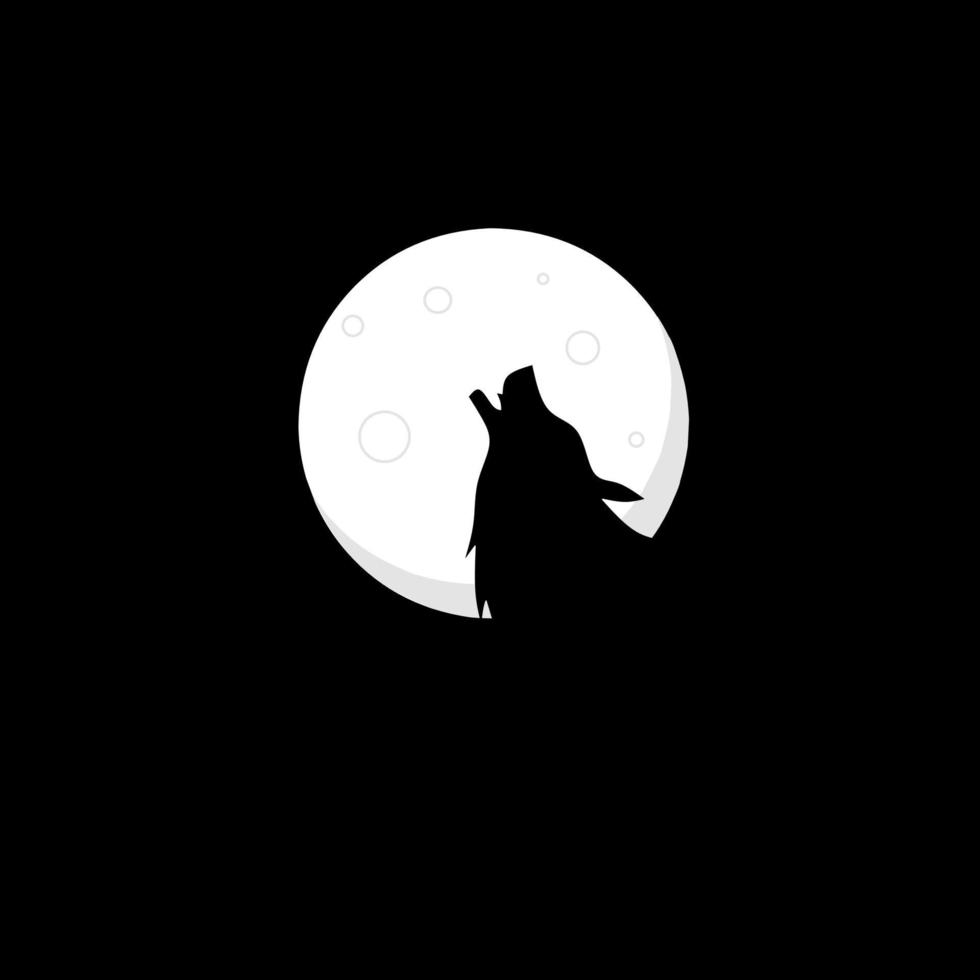 modèle logo design silhouette loup et fond de lune vecteur