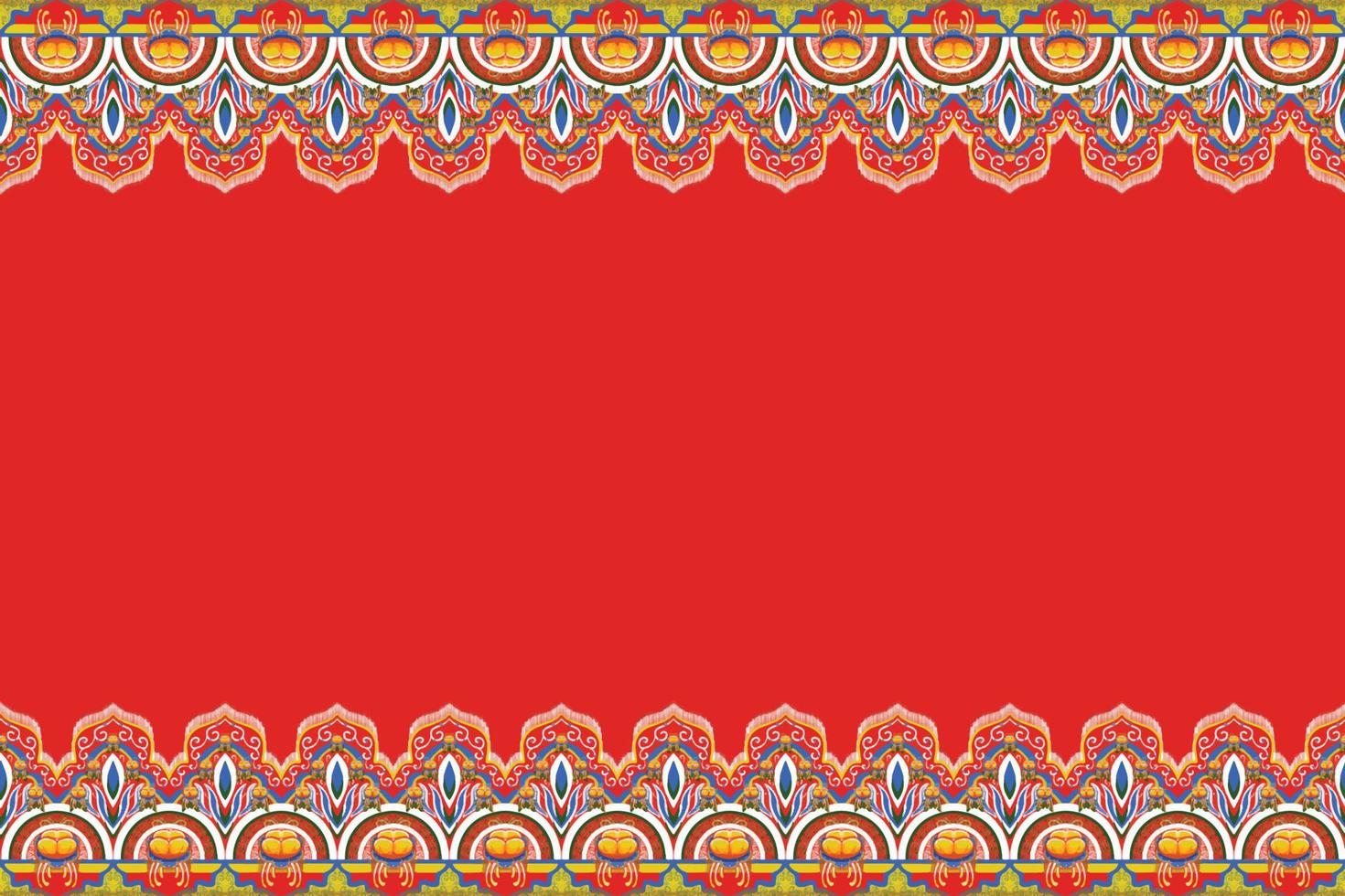 jaune, bleu, fleur sur rouge orangé. motif oriental ethnique géométrique design traditionnel pour le fond tapis papier peint vêtements emballage batik tissu illustration vectorielle style de broderie vecteur