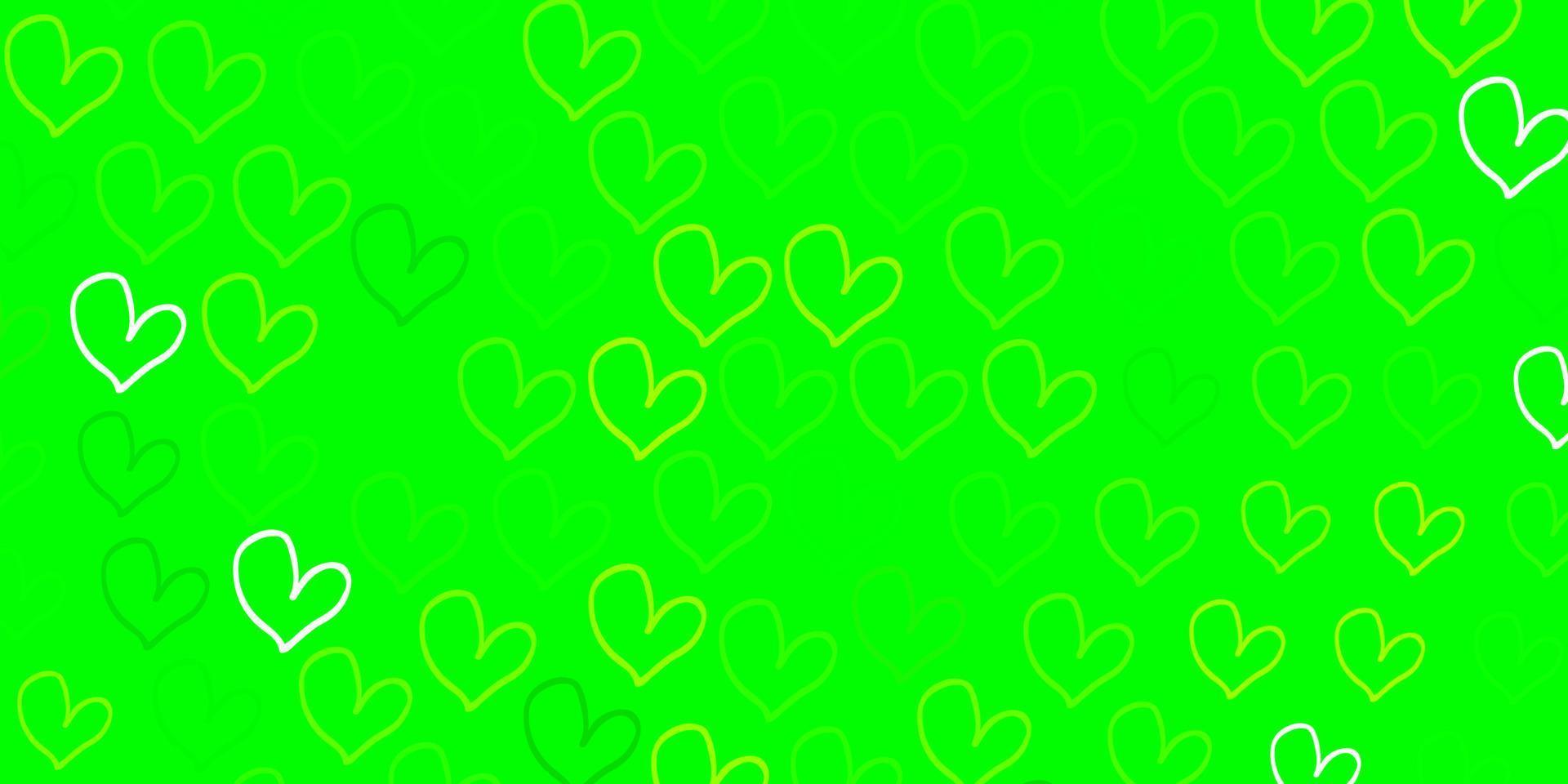 fond de vecteur vert clair, jaune avec des coeurs.