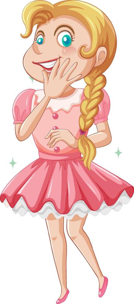 une fille en personnage de dessin animé de robe rose sur fond blanc vecteur