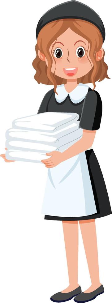 un personnage de dessin animé de femme de ménage sur fond blanc vecteur