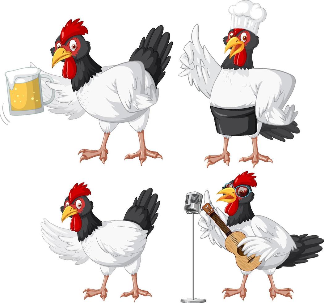 différents personnages de dessins animés de poulets vecteur