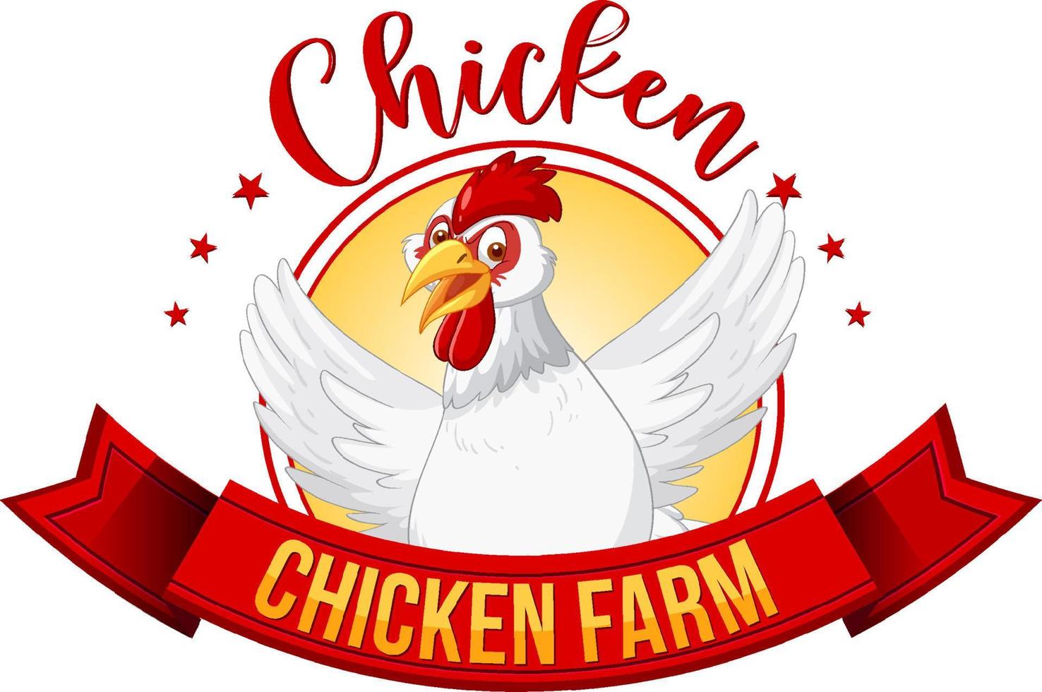 bannière de ferme de poulet avec personnage de dessin animé de poulet blanc vecteur