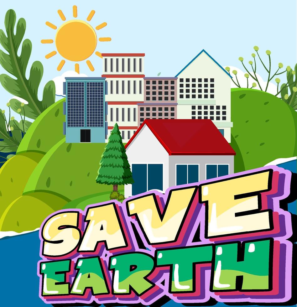 sauver la conception d'affiches de la terre en style cartoon vecteur