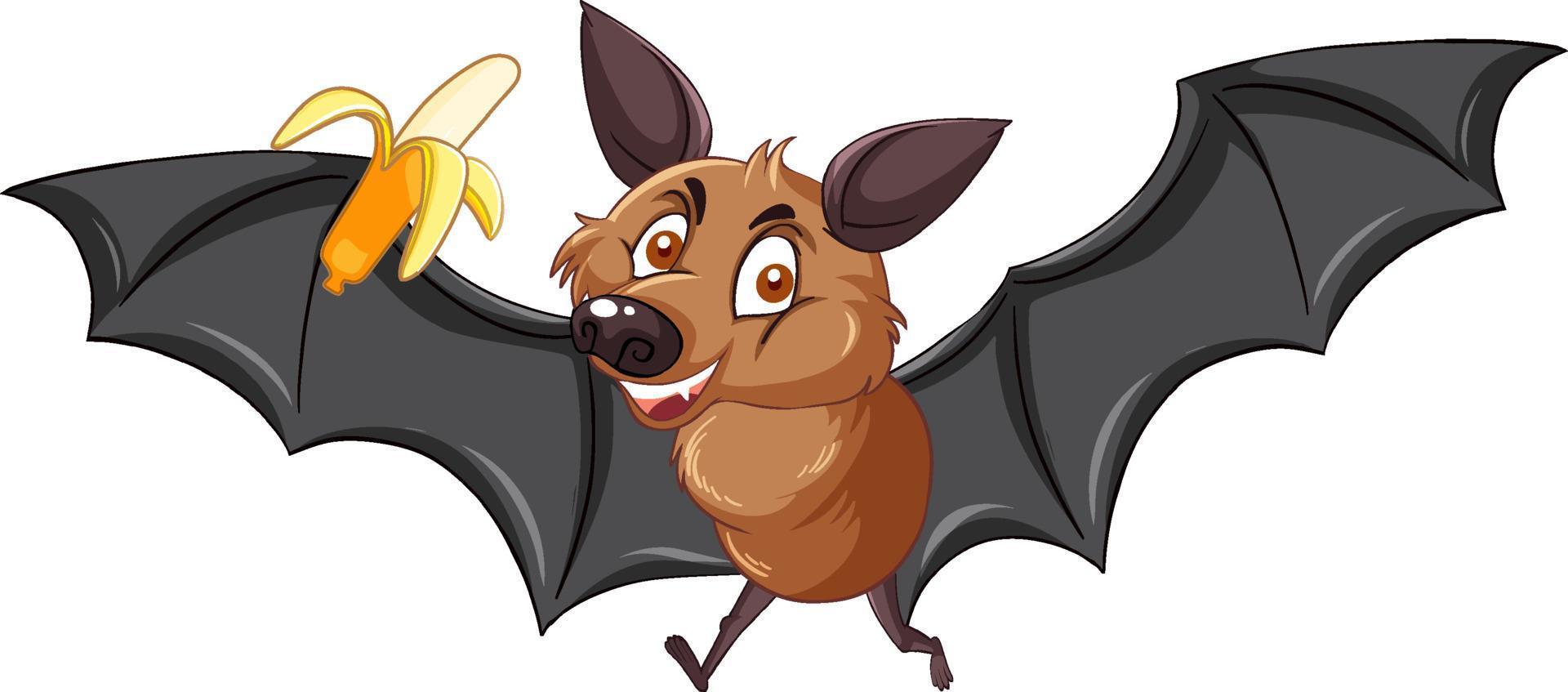 chauve-souris de dessin animé tenant une banane sur fond blanc vecteur