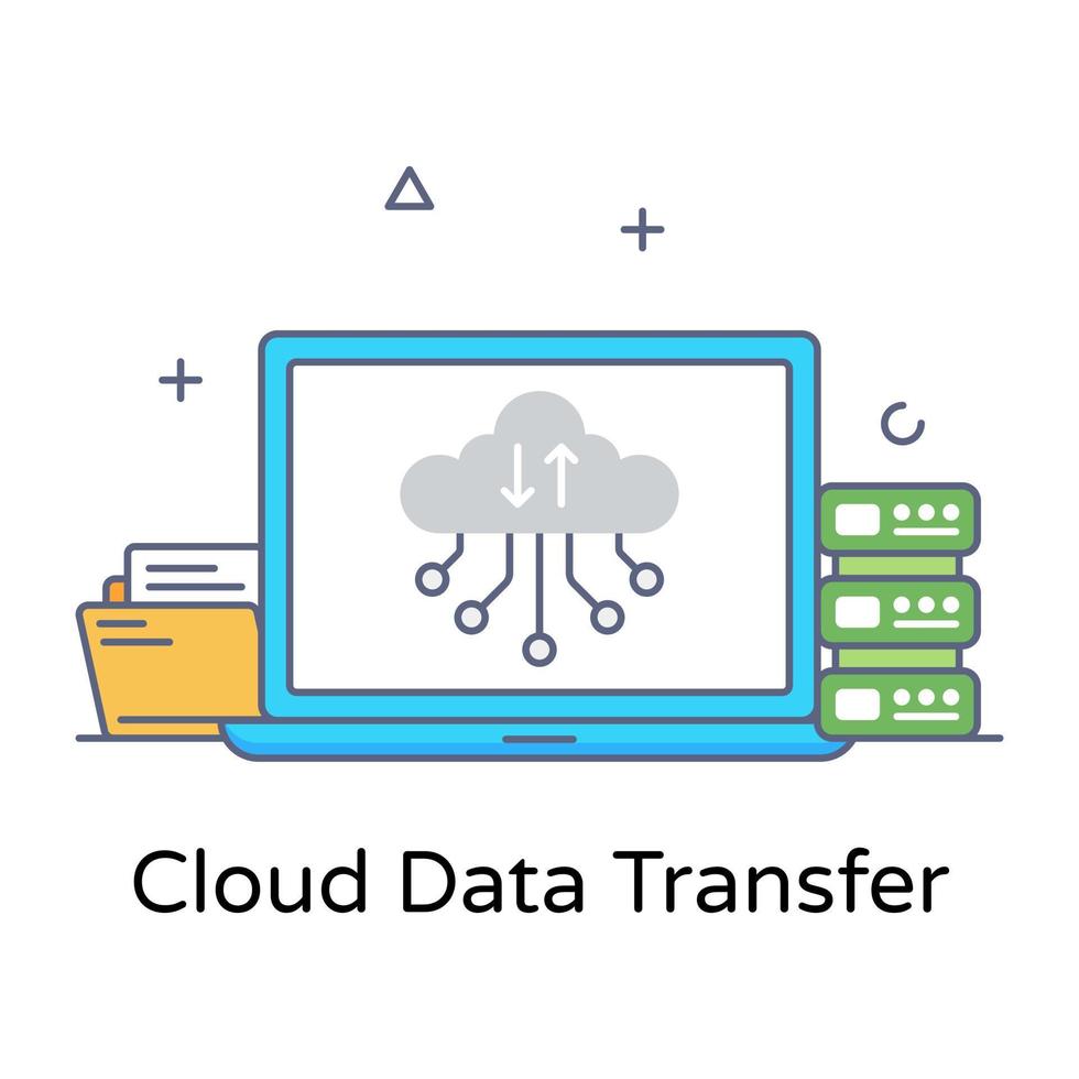 icône conceptuelle plate de transfert de données cloud, vecteur modifiable