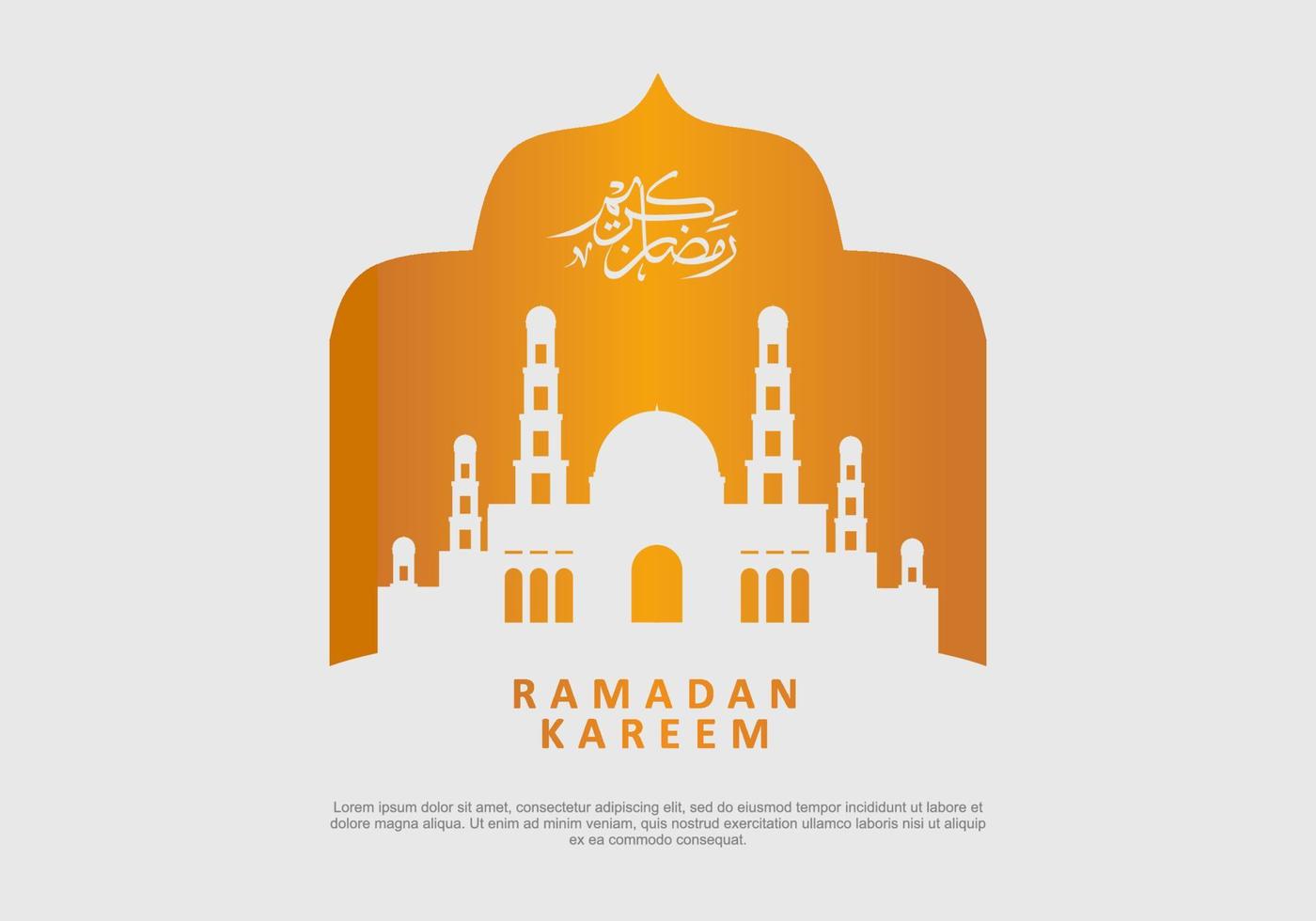 ramadan kareem avec grande mosquée, calligraphie et ornement islamique marron vecteur
