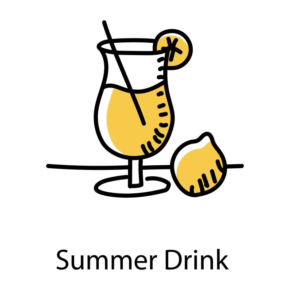 verre avec citron indiquant l'icône dessinée à la main de la boisson d'été vecteur