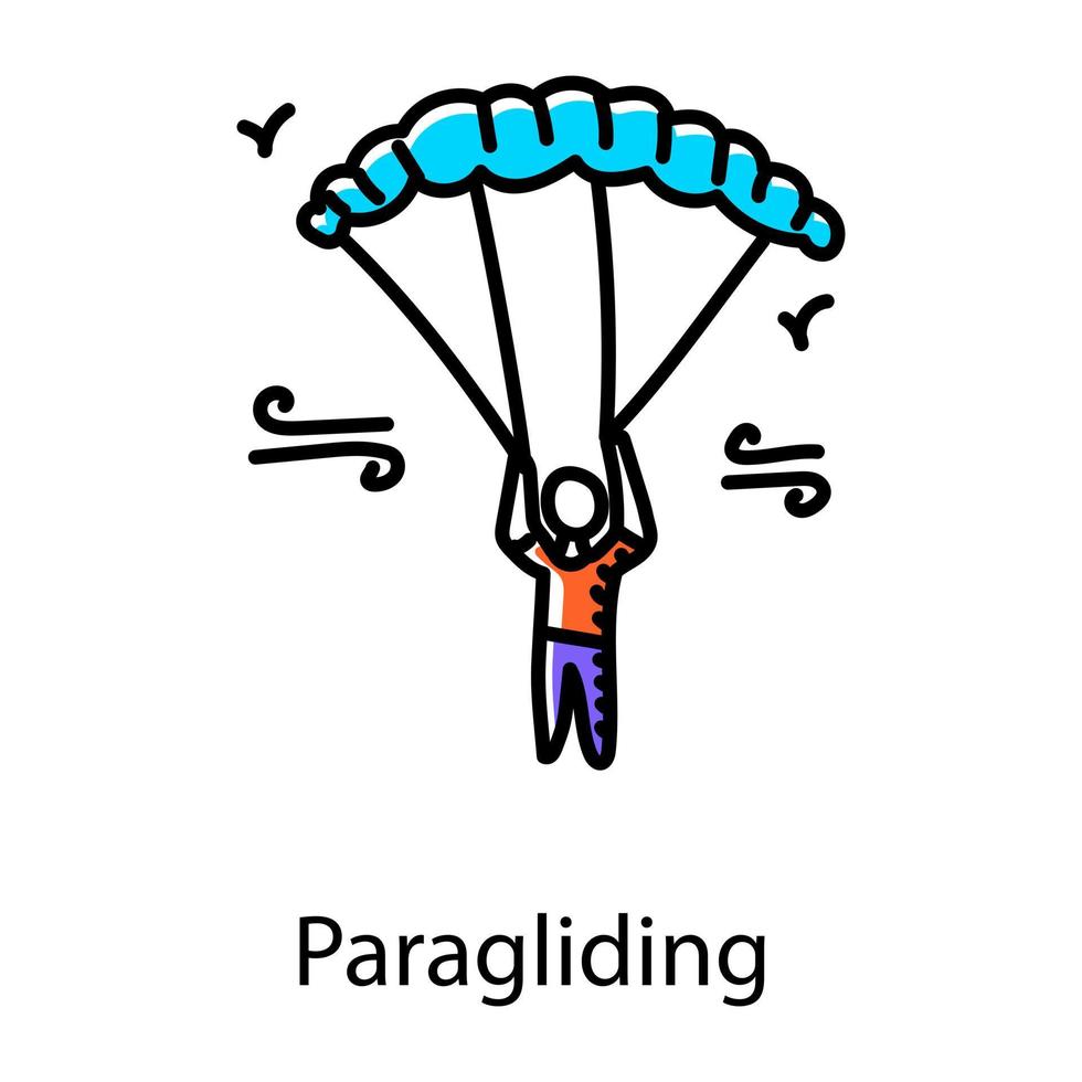 personne avec parachute indiquant l'icône dessinée à la main du parapente vecteur