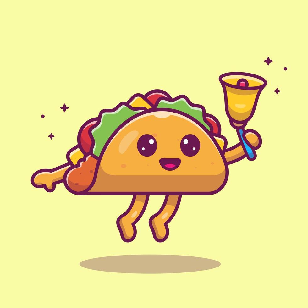 taco mignon tenant illustration d'icône de vecteur de dessin animé de cloche. concept d'icône d'objet alimentaire isolé vecteur premium. style de dessin animé plat