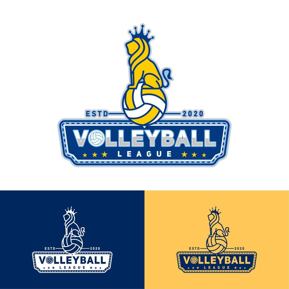 logo de compétition de volley-ball avec logo lion, inspiration de conception d'emblème de volley-ball vecteur