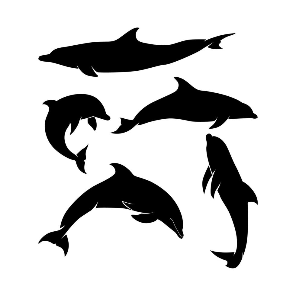 ensemble de silhouettes de dauphins, plongeon de stand de saut pour l'inspiration de conception d'icône de logo vecteur