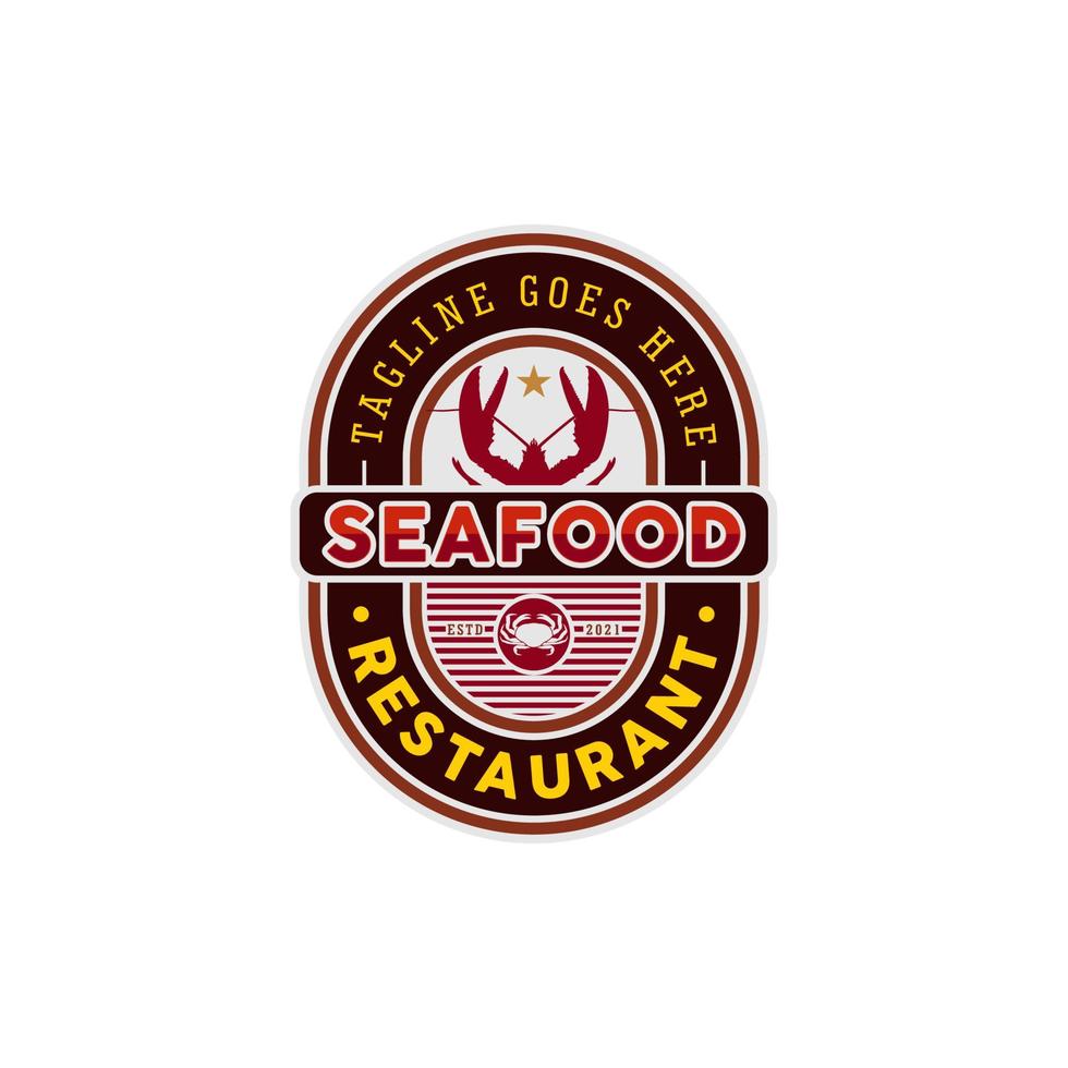 logo de restaurant de fruits de mer rétro vintage, étiquette de restaurant avec inspiration de conception d'icône de homard et de crabe vecteur