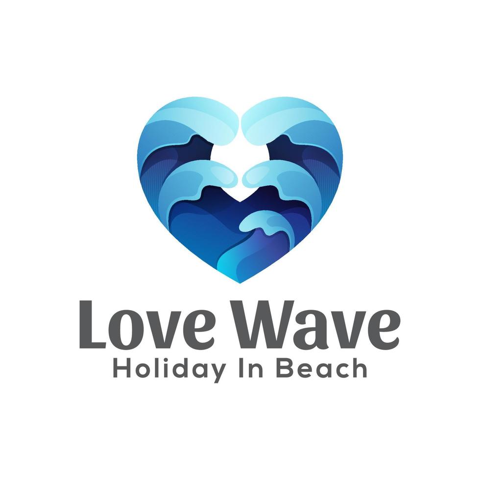 vague d'amour dans la création de logo dégradé de plage vecteur