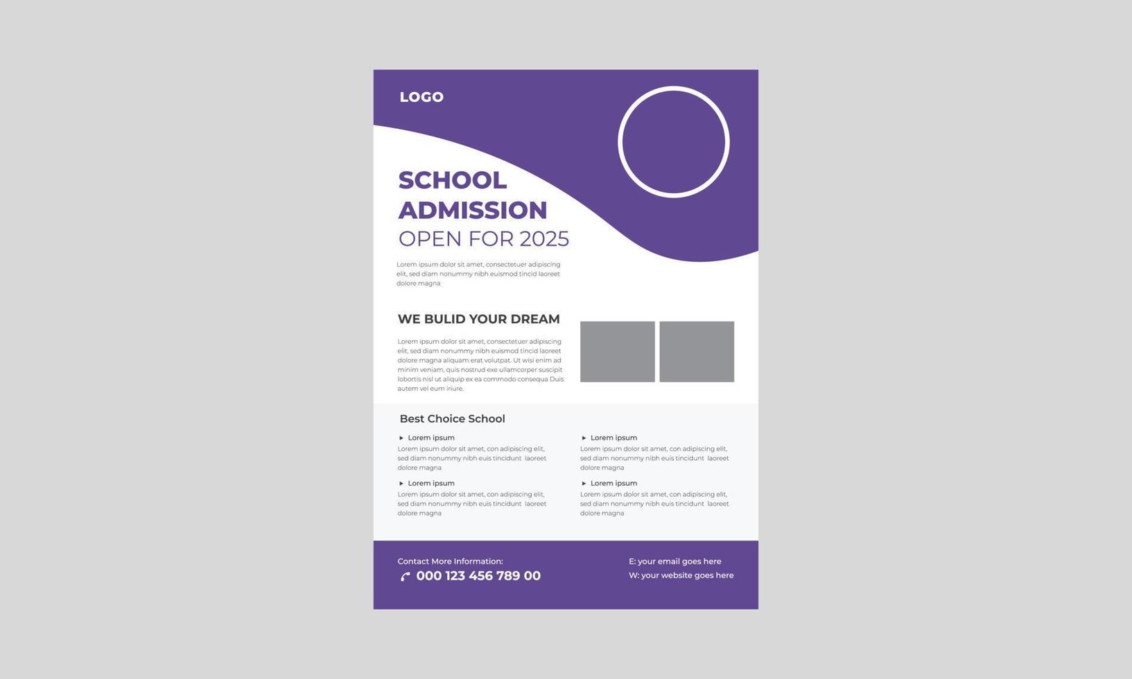 conception de dépliant d'admission à l'école, dépliant d'admission à l'école, dépliant d'admission à l'école primaire, dépliant d'admission à l'école pour les enfants. vecteur