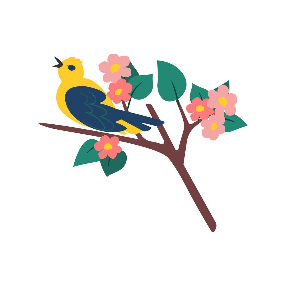 oiseau coloré sur une branche d'arbre en fleurs. illustration vectorielle vecteur