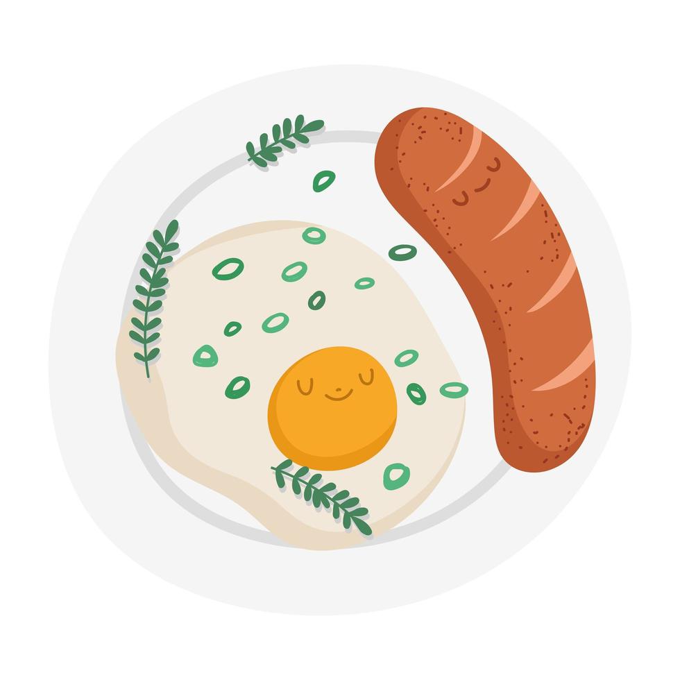 oeuf au plat et saucisse mignon vecteur