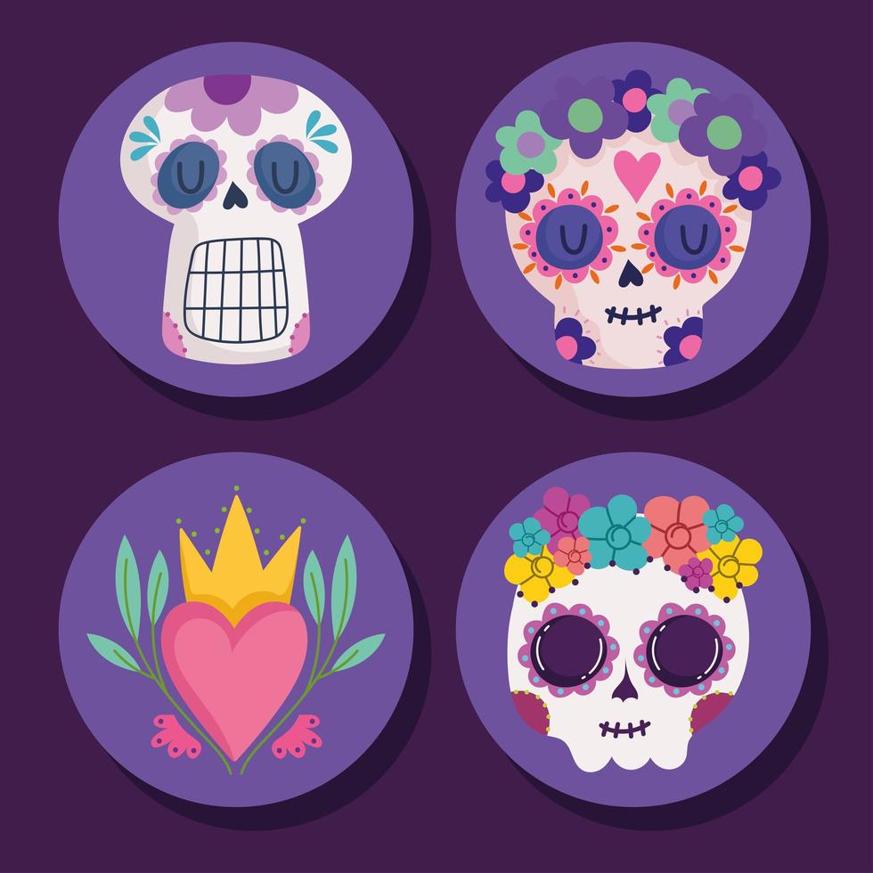 icônes définies crânes mexicains vecteur