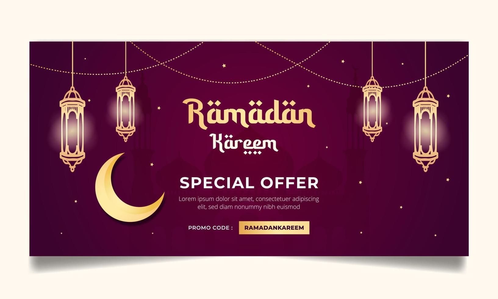 modèle d'illustration de publication de médias sociaux de bannière horizontale de vente de ramadan vecteur