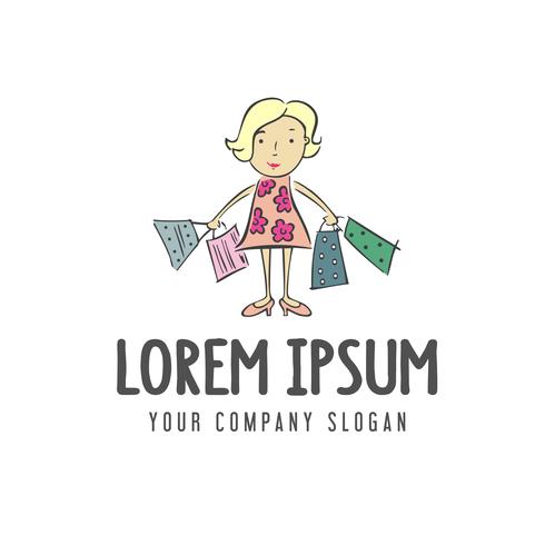 modèle de concept de femme shopping sac logo design vecteur