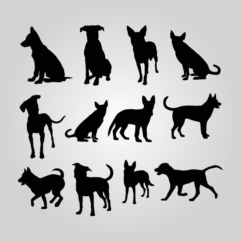 arts de chiens de silhouette, conception d'illustration de chiens, j'aime le chien vecteur