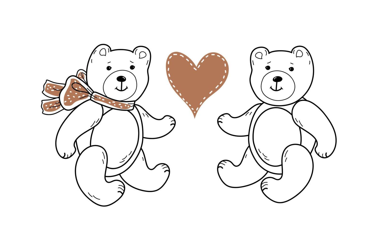 amour d'ours en peluche, jouets pour bébés, style de croquis dessinés à la main doodle vecteur