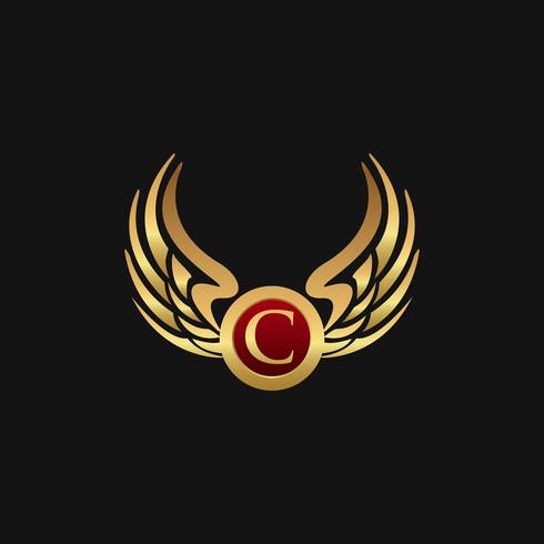 Modèle de concept de design logo luxe lettre C ailes Wings vecteur