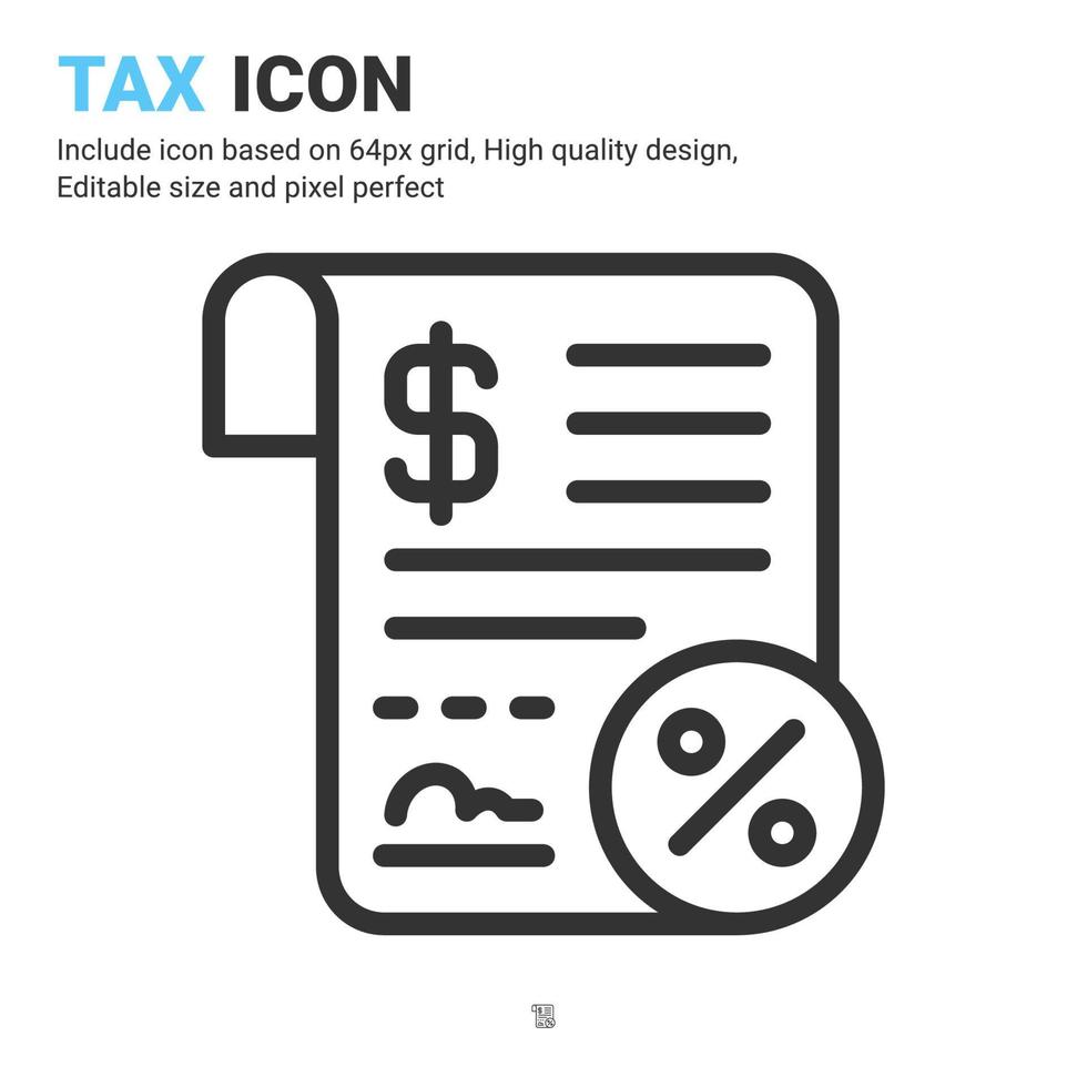 vecteur d'icône de taxe avec style de contour isolé sur fond blanc. illustration vectorielle concept d'icône de symbole de signe de paiement d'impôt pour les affaires, la finance, l'industrie, l'entreprise, les applications et tous les projets