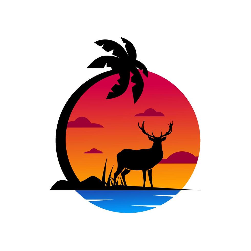 création de logo coucher de soleil cerf buck cerf silhouette vecteur