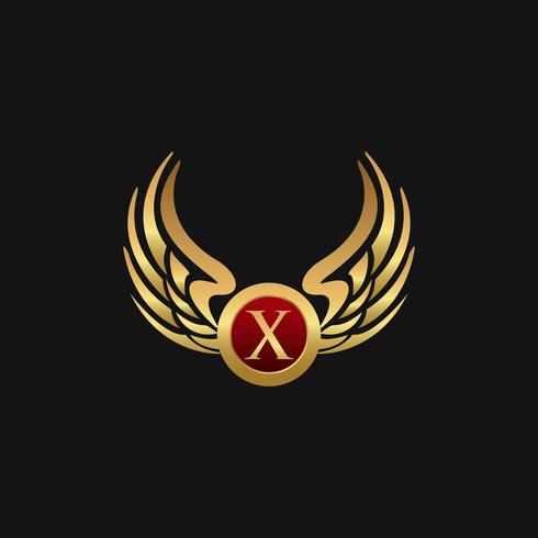 Modèle de concept de design logo luxe lettre X emblème ailes vecteur