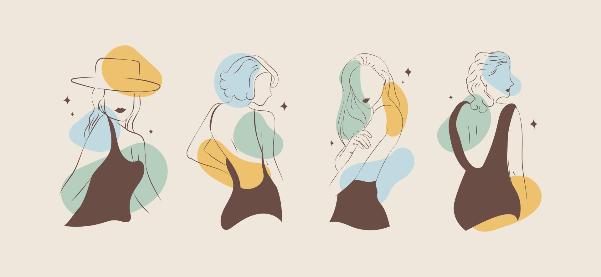 corps de femme en dessin au trait élégant. lignes abstraites d'arts féminins minimalistes avec un design de formes modernes. illustration vectorielle vecteur