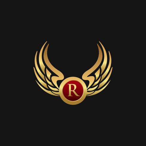 Modèle de concept de design logo luxe lettre R emblème ailes vecteur