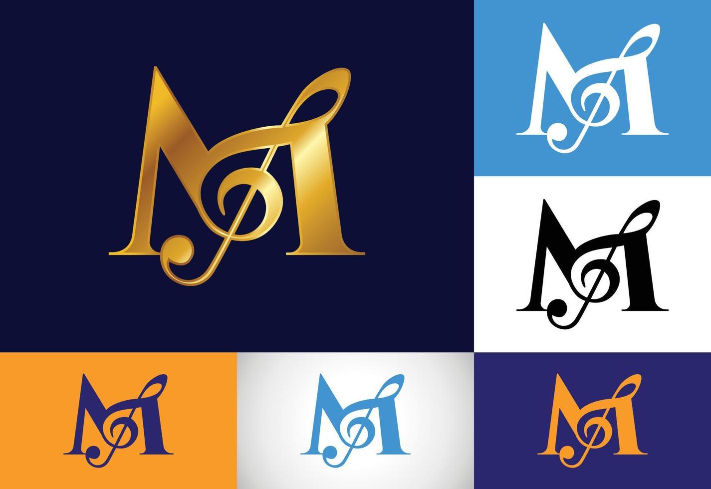 alphabet monogramme m initial avec une note de musique. signes symphoniques ou mélodiques. symbole de signe musical. vecteur