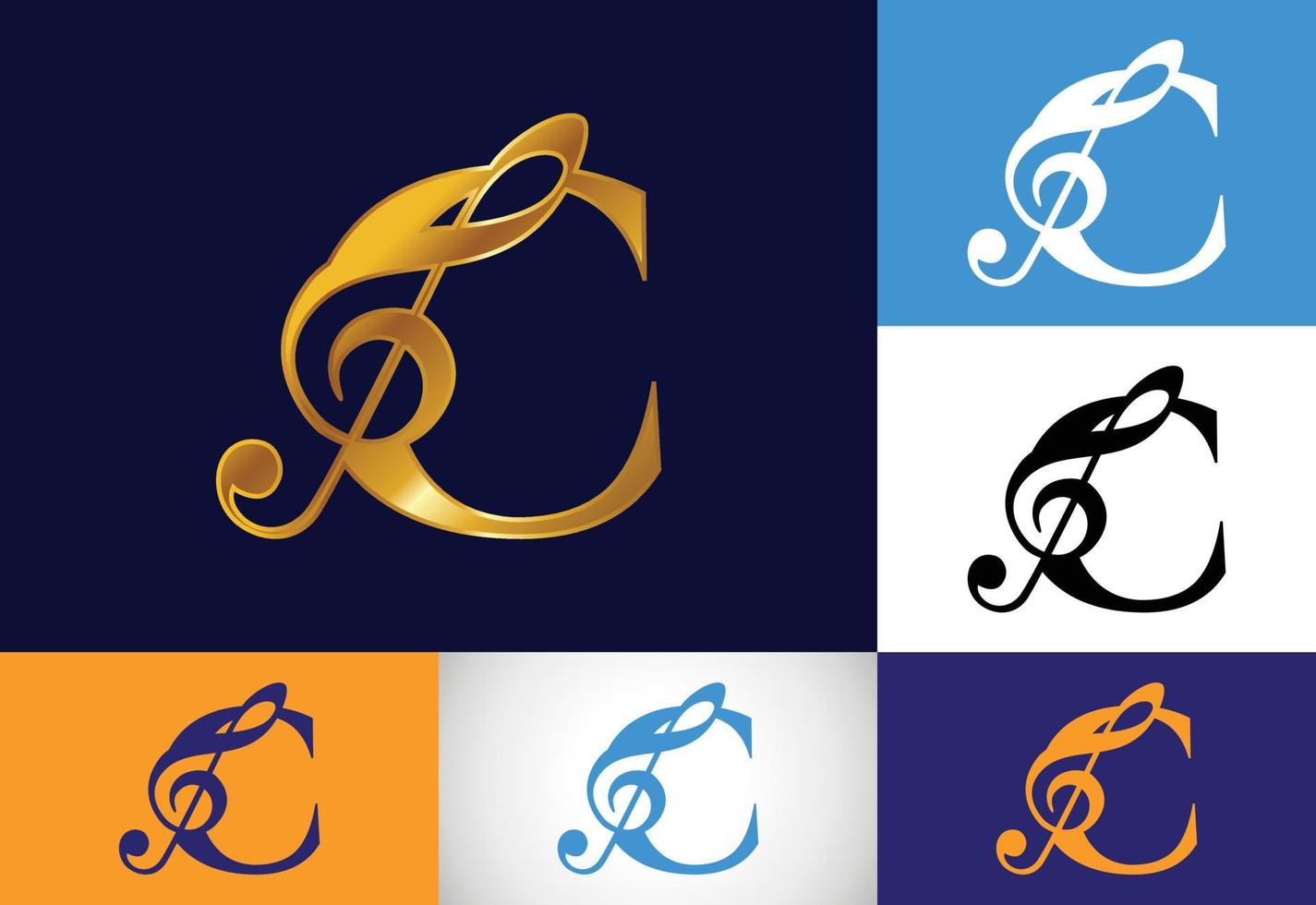 alphabet monogramme c initial avec une note de musique. signes symphoniques ou mélodiques. symbole de signe musical. vecteur