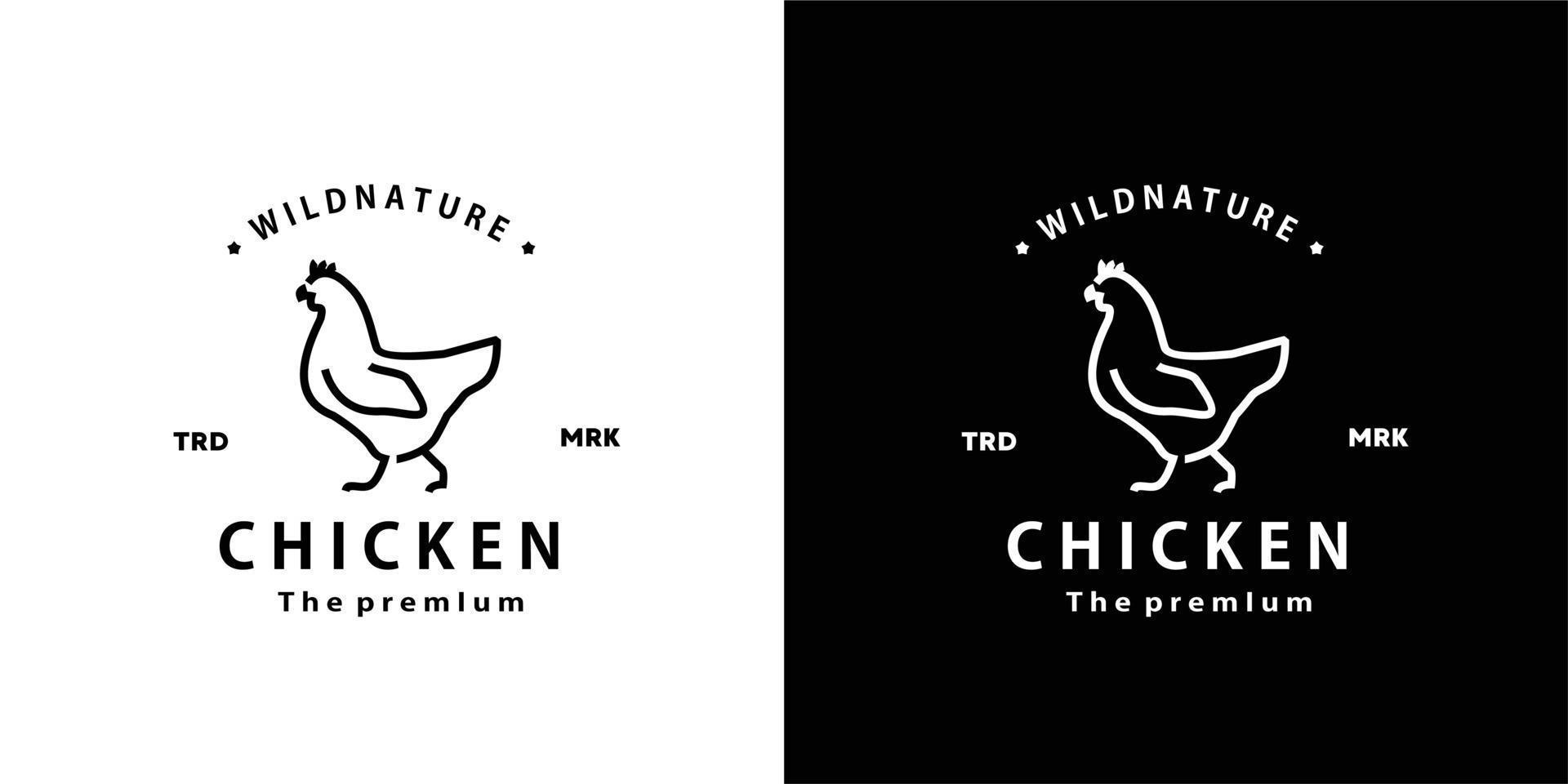 logo vectoriel de poulet hipster rétro vintage contour icône d'art monoline pour la ferme