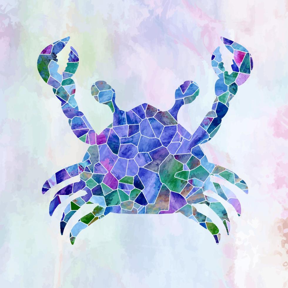 crabe turquoise mosaïque mer verre silhouette vecteur