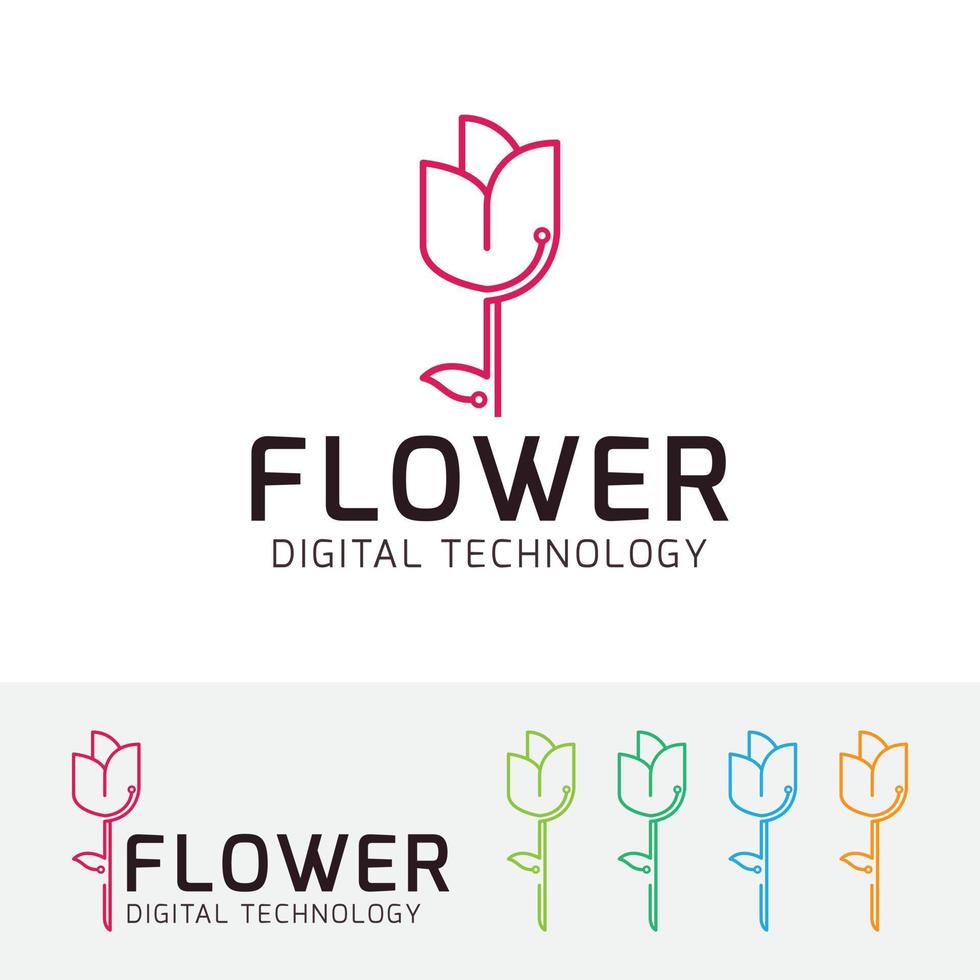 création de logo de concept de fleur numérique vecteur