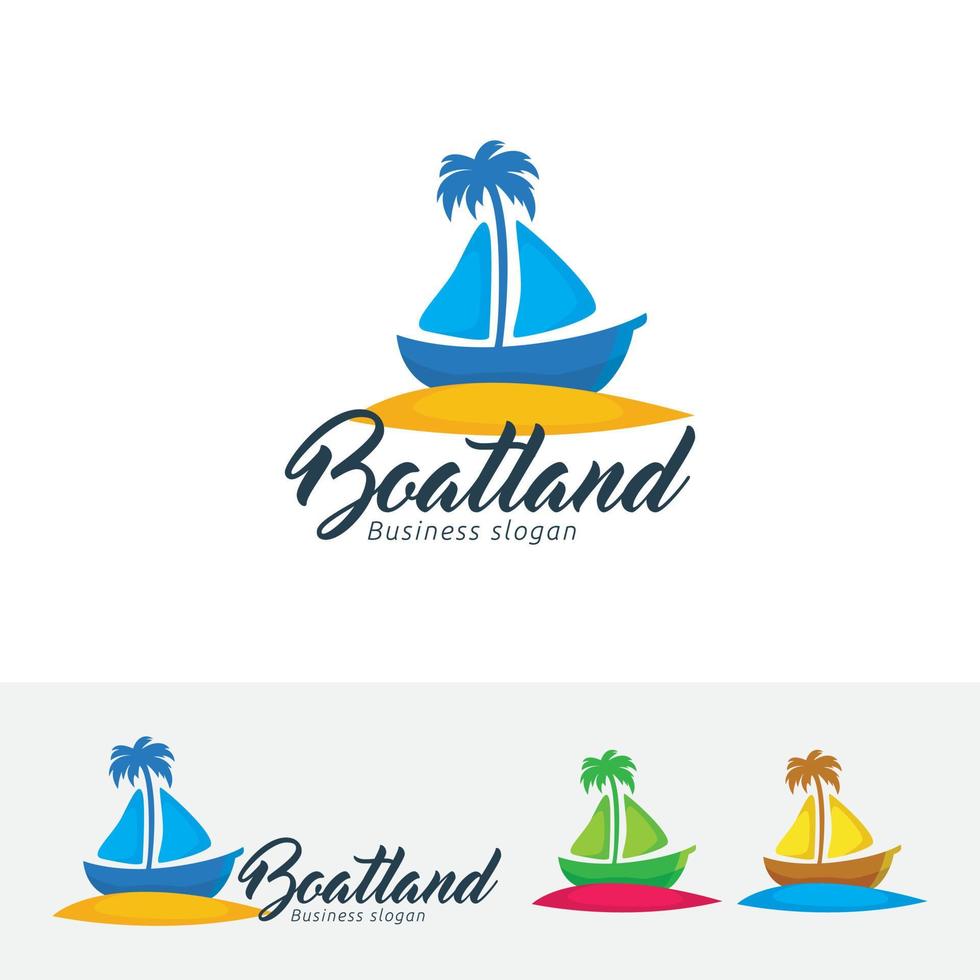 création de logo concept bateau et île vecteur