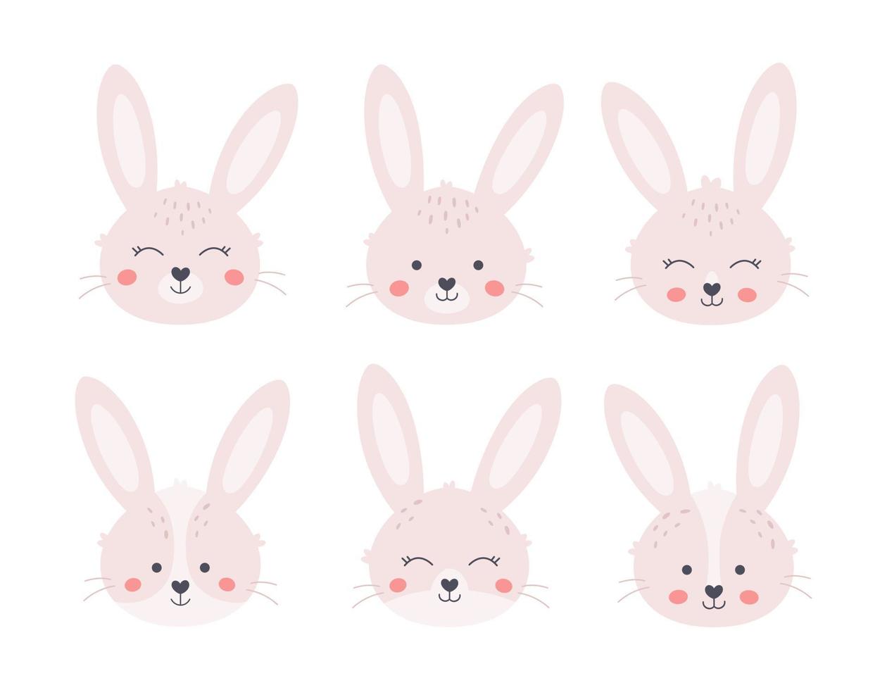 visages de lapins mignons. année du lapin. lapin blanc de pâques. vecteur