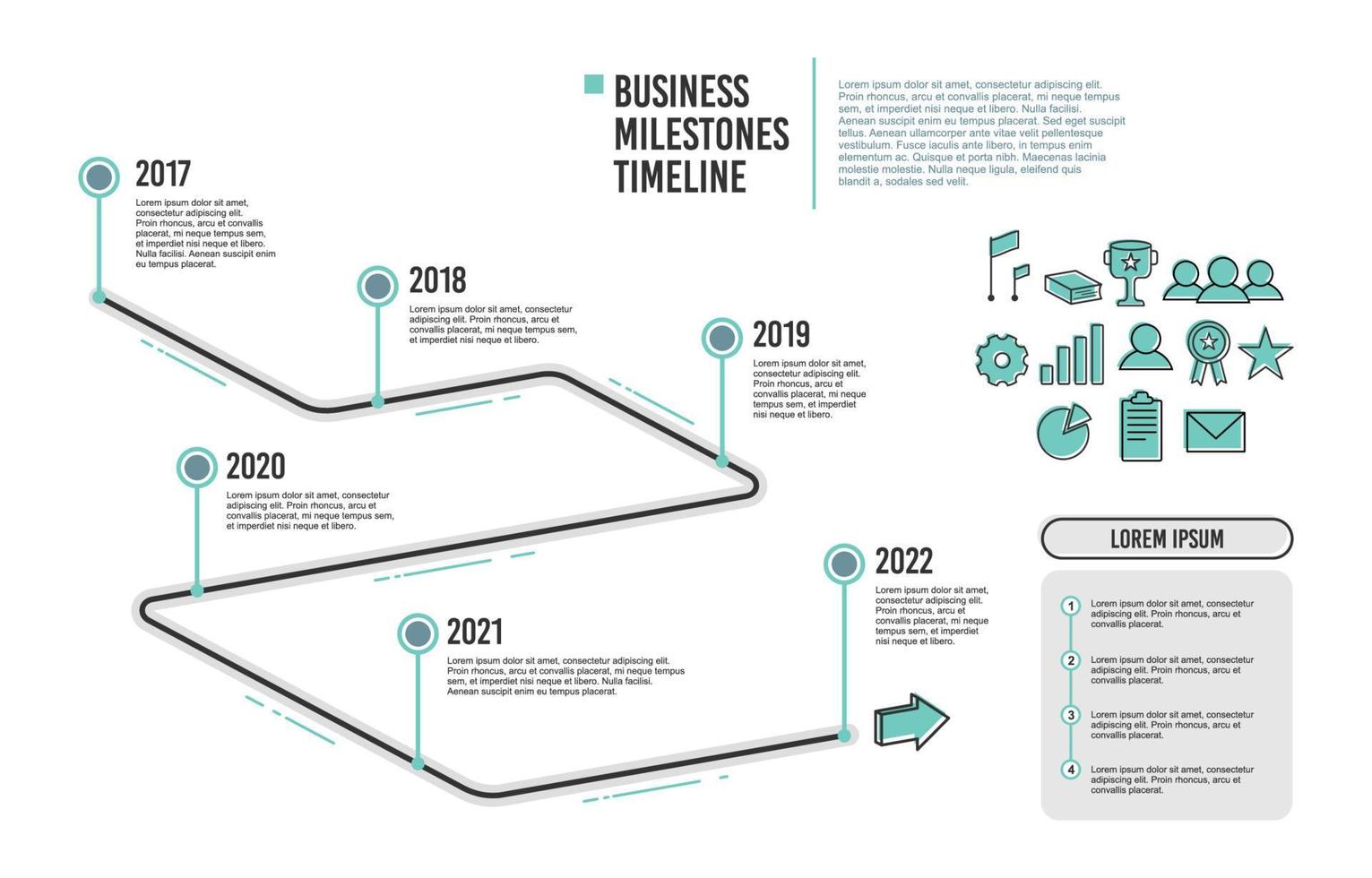 infographie des jalons commerciaux de style de contour vecteur