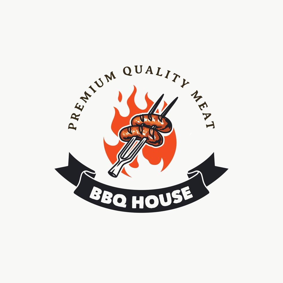 insigne de logo de maison de barbecue vintage dessiné à la main vecteur