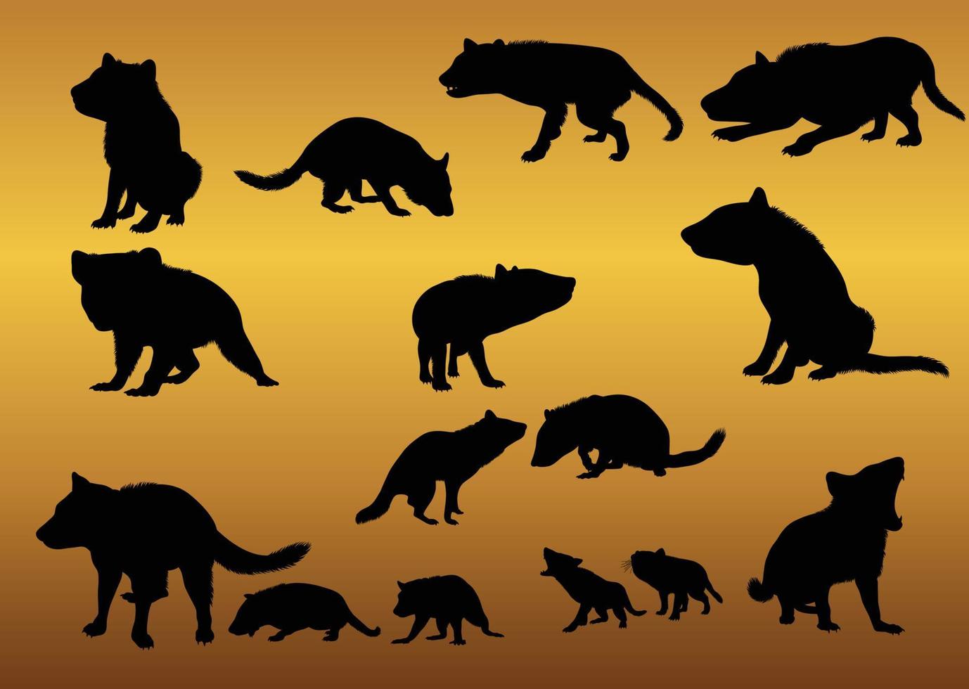 vecteur de silhouettes d'animaux diable de tasmanie