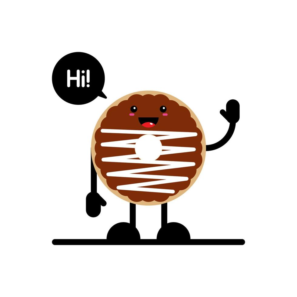 illustration graphique vectoriel de beignets au chocolat mignons de dessin animé dire bonjour, parfait pour les personnages et les logos de mascotte