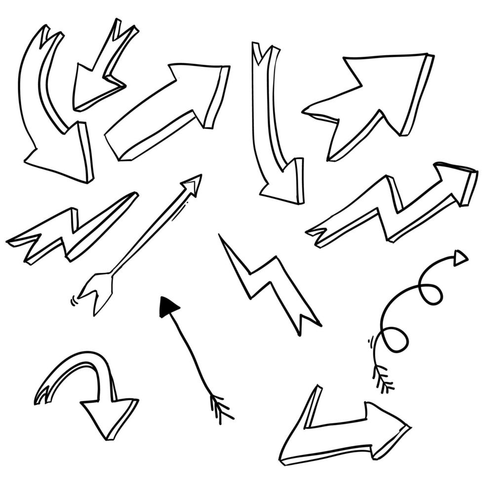 collection de flèches de doodle style de dessin animé dessiné à la main vecteur