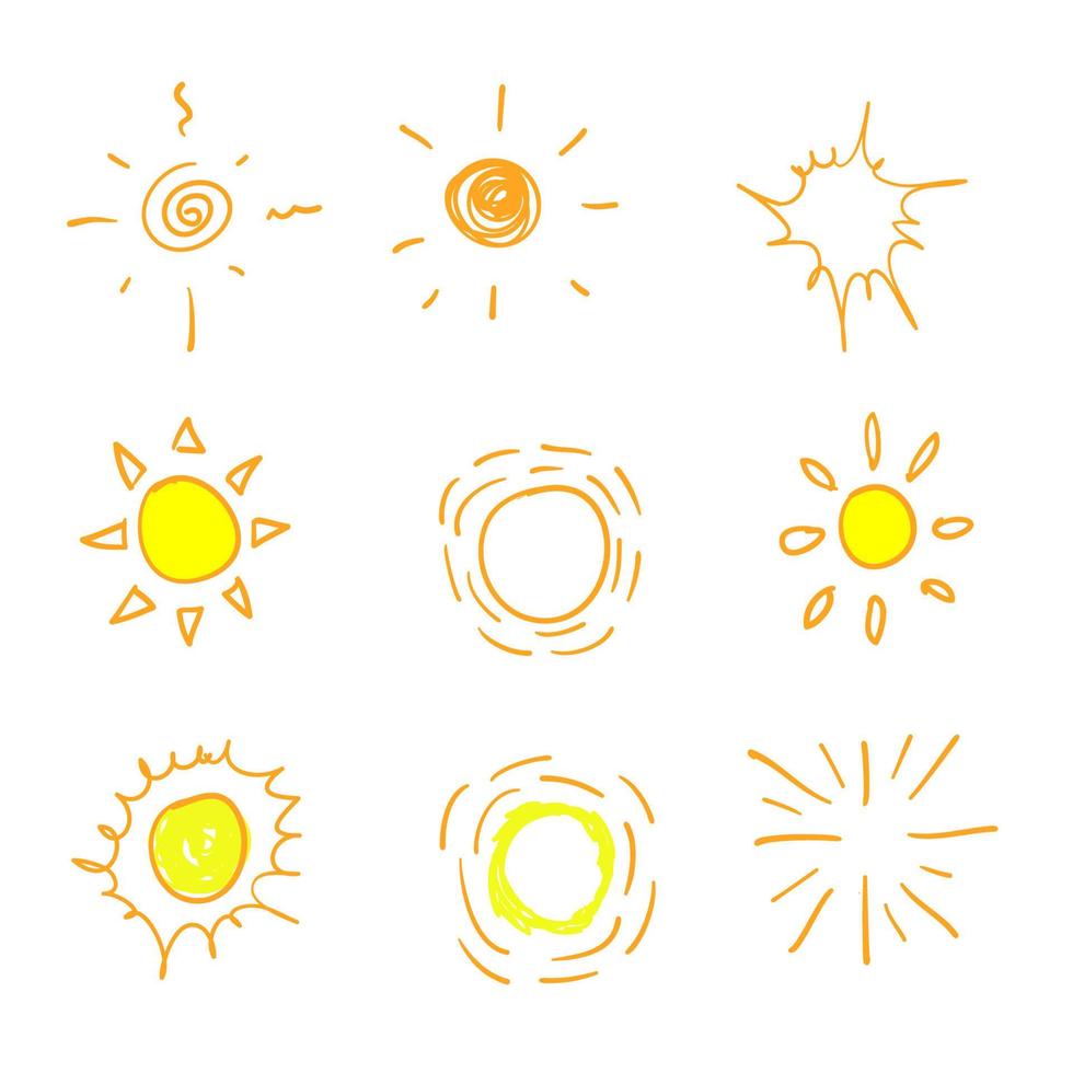 doodle soleil illustration vecteur isolé sur fond blanc