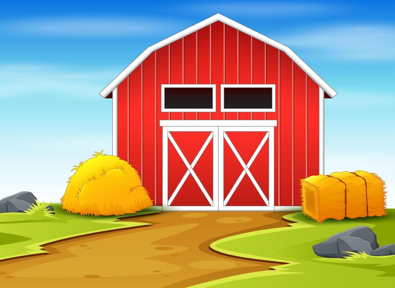 granges rouges et botte de foin dans l'illustration des terres agricoles vecteur